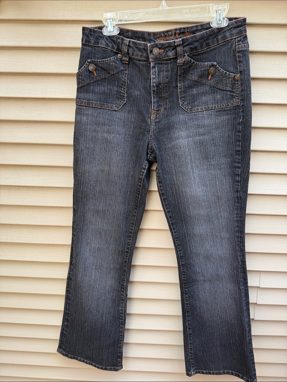Kikit Jeans Bootcut Leg Denim Cotton Blend Charcoal Dark Wash Size 10